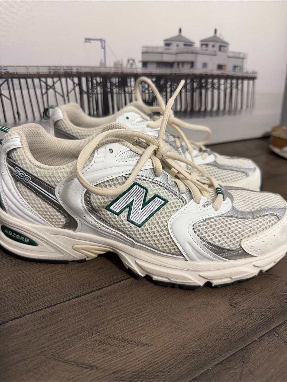 New Balance 530 Cream and Green Women's Athletic Sneakers